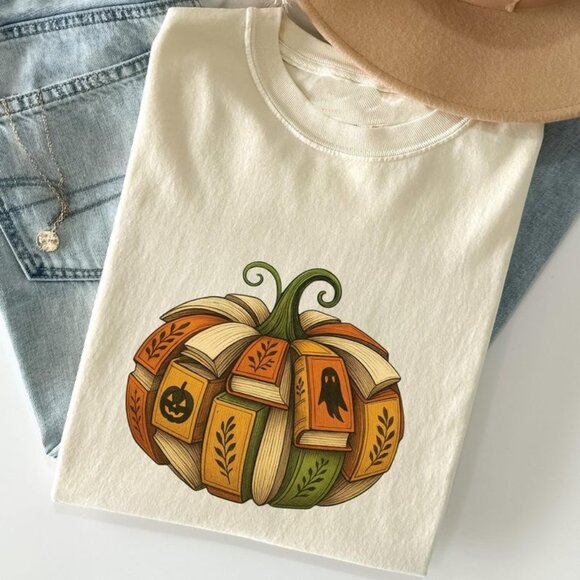 Book Fall Pumpkin T-Shirt, Book Pumpkin Shirt - Picture 1 of 3